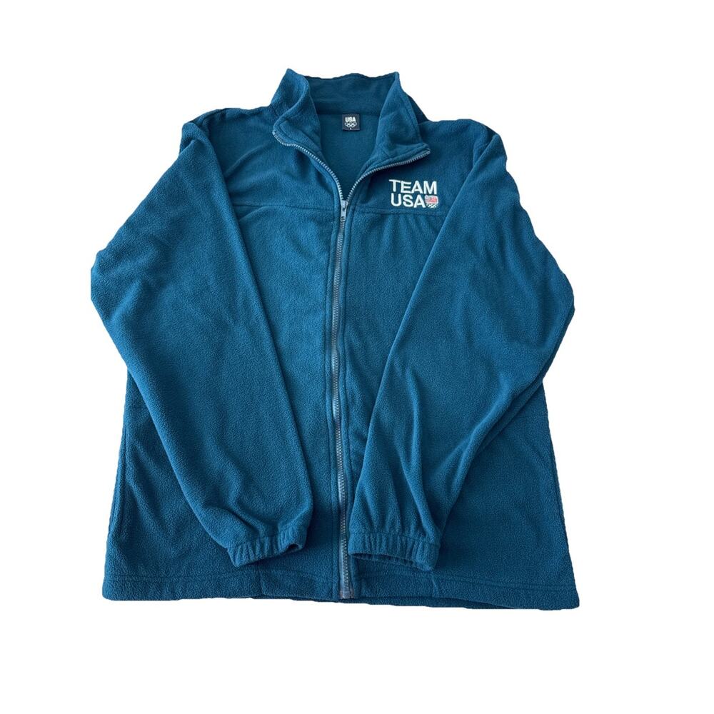 USA Jacket Men's Size Large Team USA Full Zip Fleece Embroidered Teal/Green